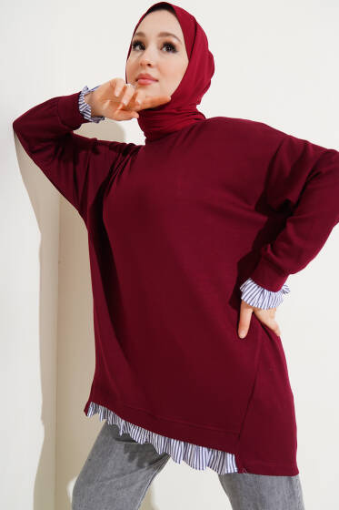 Loyşa Gömlek Garni Detaylı Tunik Bordo - Tunik