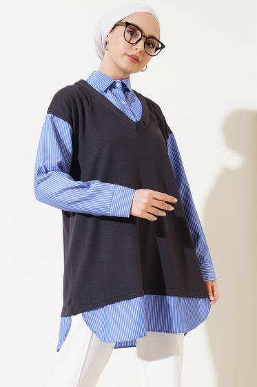 Loyşa Gömlek Garnili Tunik Antrasit - Tunik