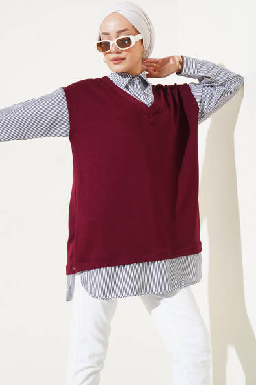 Loyşa Gömlek Garnili Tunik Bordo - Tunik