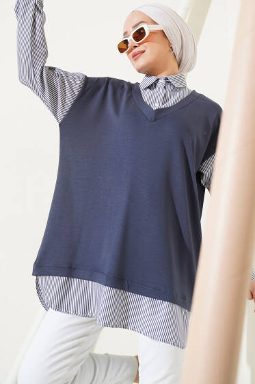 Loyşa Gömlek Garnili Tunik Füme - Tunik