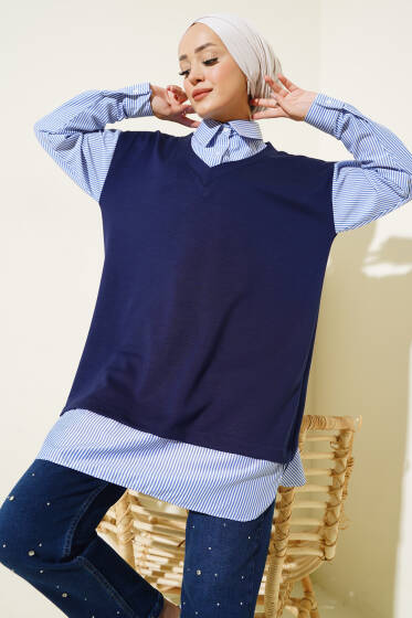 Loyşa Gömlek Garnili Tunik Lacivert - Tunik