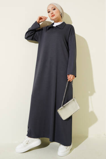 Loyşa Gömlek Yaka Elbise Füme - Elbise