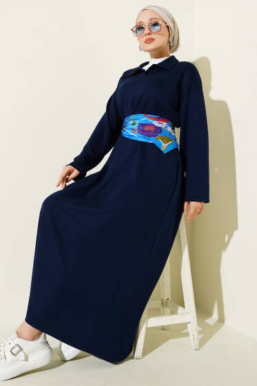 Loyşa Gömlek Yaka Elbise Lacivert - Elbise