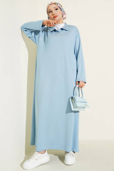 Loyşa Gömlek Yaka Elbise Mavi - Elbise