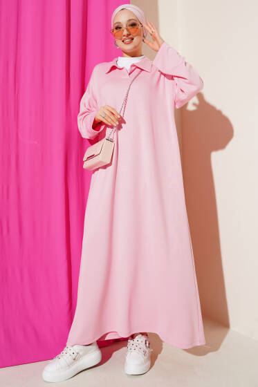 Loyşa Gömlek Yaka Elbise Pembe - Elbise