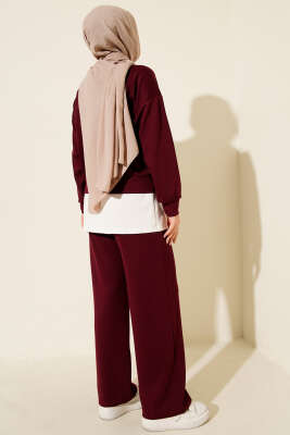 Loyşa Gül Desen İkili Takım Bordo - İkili Takım