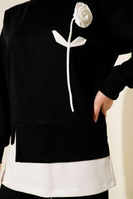 Loyşa Gül Desen İkili Takım Siyah - İkili Takım