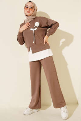 Loyşa Gül Desen İkili Takım Vizon - İkili Takım