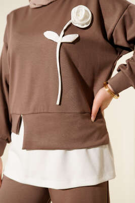 Loyşa Gül Desen İkili Takım Vizon - İkili Takım