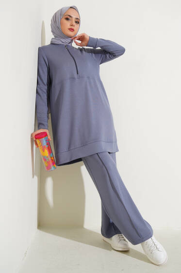 Loyşa Hakim Yaka Fermuarlı İkili Takım Kayrak Grisi - İkili Takım