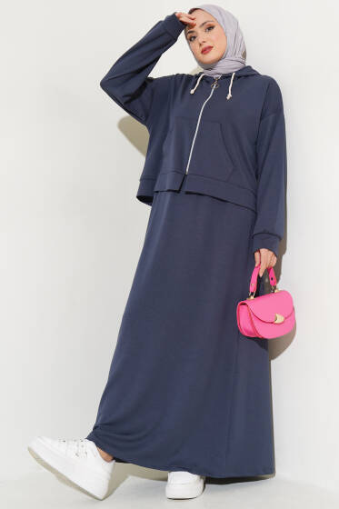 Loyşa Hırkalı Elbise İkili Takım Füme - İkili Takım