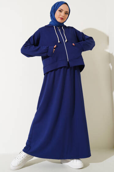 Loyşa Hırkalı Elbise İkili Takım Lacivert - İkili Takım