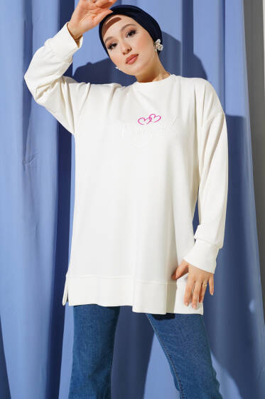 Loyşa I Love You Baskılı Tunik Ekru - Tunik
