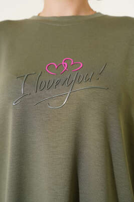 Loyşa I Love You Baskılı Tunik Haki - Tunik