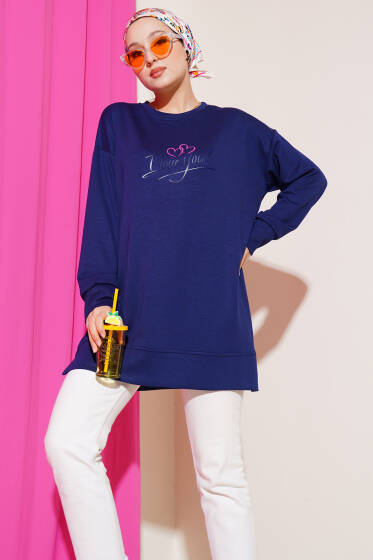 Loyşa I Love You Baskılı Tunik Lacivert - Tunik