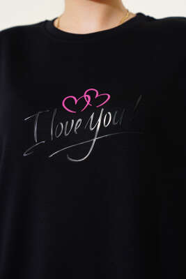 Loyşa I Love You Baskılı Tunik Siyah - Tunik