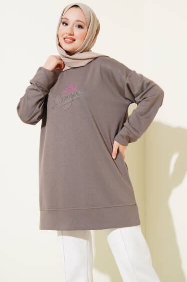 Loyşa I Love You Baskılı Tunik Vizon - Tunik