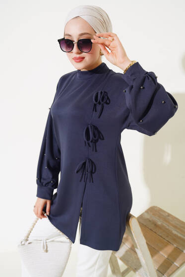 Loyşa İncili Yırtmaçlı Tunik Füme - Tunik