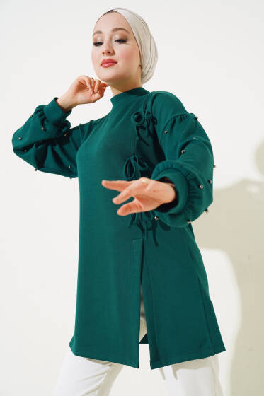 Loyşa İncili Yırtmaçlı Tunik Zümrüt - Tunik