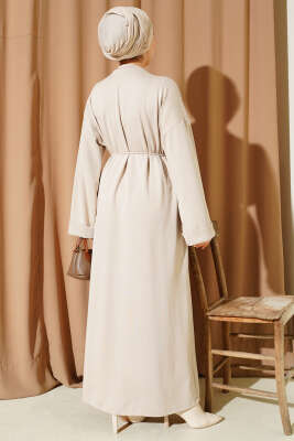 Loyşa İp Kuşaklı Duble Kol Elbise Bej - Elbise