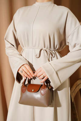 Loyşa İp Kuşaklı Duble Kol Elbise Bej - Elbise