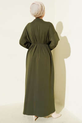 Loyşa İp Kuşaklı Duble Kol Elbise Haki - Elbise