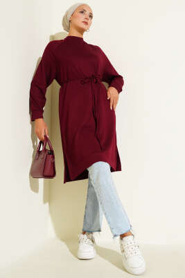 Loyşa İp Kuşaklı Uzun Tunik Bordo - Yılın Fırsatı