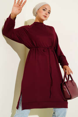 Loyşa İp Kuşaklı Uzun Tunik Bordo - Yılın Fırsatı