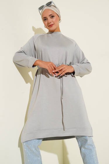 Loyşa İp Kuşaklı Uzun Tunik Gri - Yılın Fırsatı