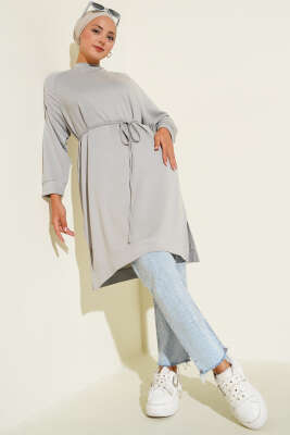Loyşa İp Kuşaklı Uzun Tunik Gri - Yılın Fırsatı