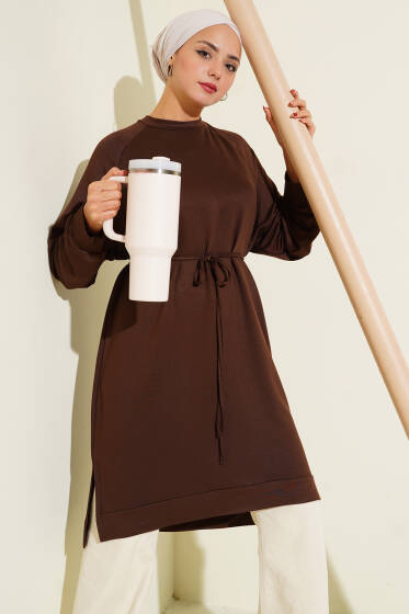 Loyşa İp Kuşaklı Uzun Tunik Kahve - Tunik