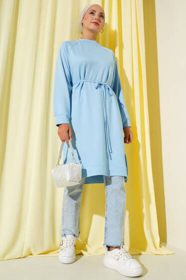 Loyşa İp Kuşaklı Uzun Tunik Mavi - Yılın Fırsatı