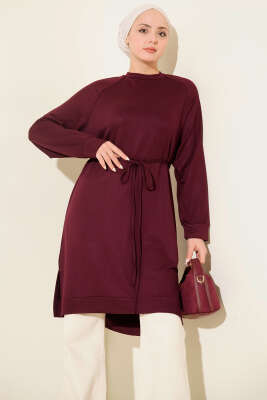 Loyşa İp Kuşaklı Uzun Tunik Mürdüm - Tunik