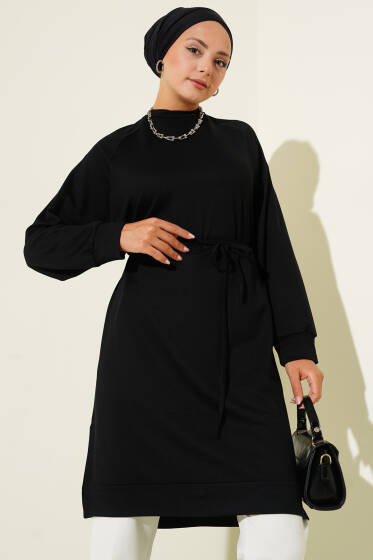 Loyşa İp Kuşaklı Uzun Tunik Siyah - Yılın Fırsatı