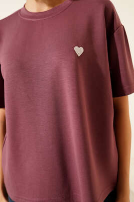 Loyşa Kalp Nakışlı T-shirt Magenta - Kadın Giyim Modelleri