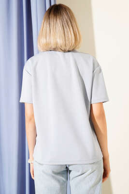 Loyşa Kalp Nakışlı T-shirt Mavi - Yılın Fırsatı