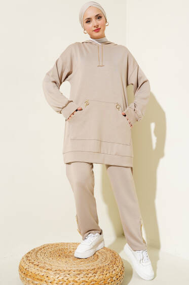 Loyşa Kanguru Cepli İkili Takım Bej - İkili Takım