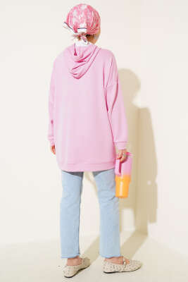 Loyşa Kapüşonlu Yarım Fermuar Tunik Pembe - Tunik