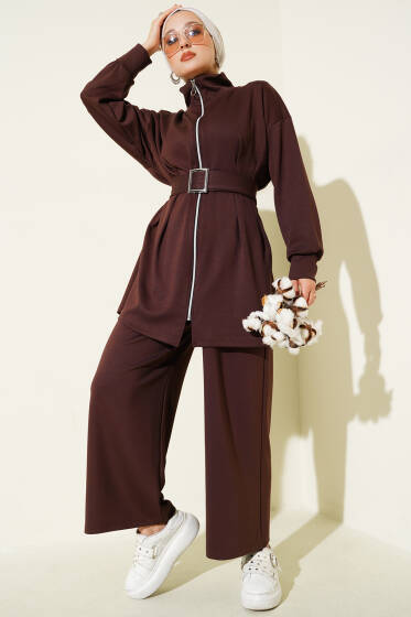 Loyşa Kemer Detaylı İkili Takım Kahve - İkili Takım