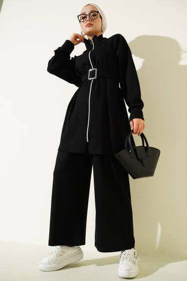 Loyşa Kemer Detaylı İkili Takım Siyah - İkili Takım