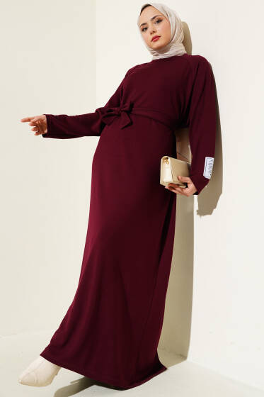 Loyşa Kol Armalı Elbise Bordo - Elbise