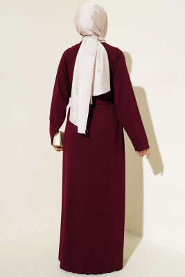 Loyşa Kol Armalı Elbise Bordo - Tesettür Elbise