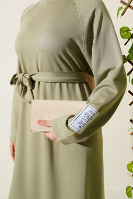 Loyşa Kol Armalı Elbise Çağla Yeşili - Tesettür Elbise