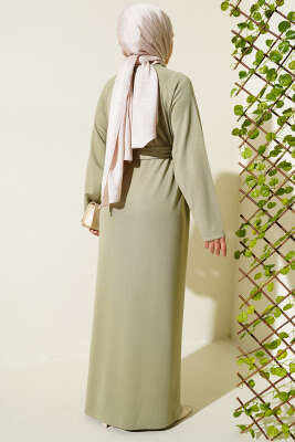 Loyşa Kol Armalı Elbise Çağla Yeşili - Tesettür Elbise