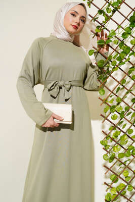 Loyşa Kol Armalı Elbise Çağla Yeşili - Tesettür Elbise