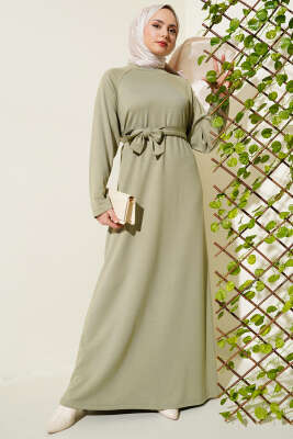 Loyşa Kol Armalı Elbise Çağla Yeşili - Tesettür Elbise