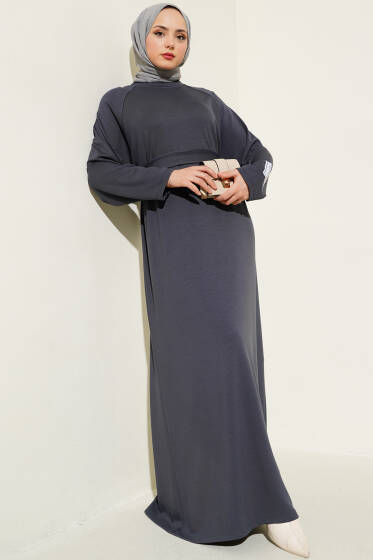 Loyşa Kol Armalı Elbise Füme - Elbise