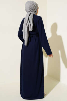 Loyşa Kol Armalı Elbise Lacivert - Tesettür Elbise