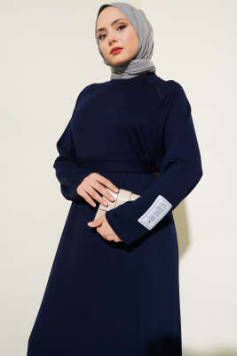 Loyşa Kol Armalı Elbise Lacivert - Tesettür Elbise