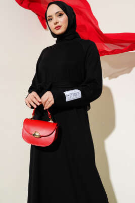 Loyşa Kol Armalı Elbise Siyah - Tesettür Elbise